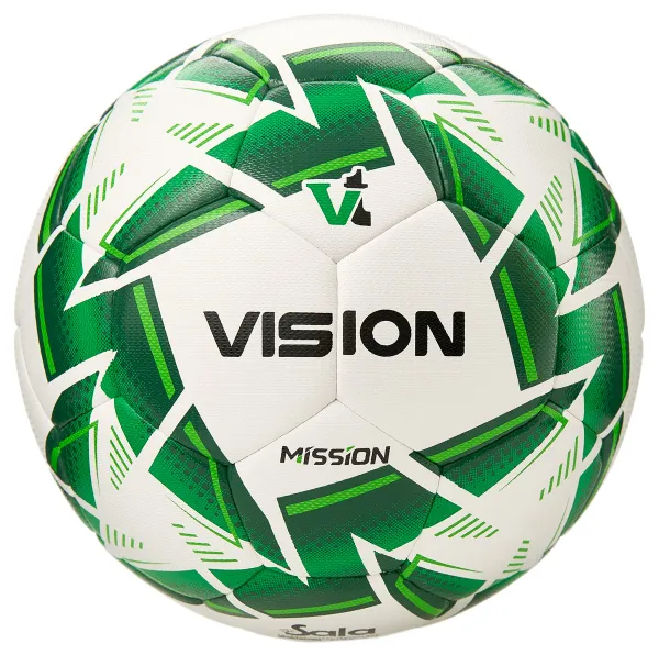 Мяч футзал. VISION MISSION, FS325114 р.4, 32 п. PU, 4 подкл.сл, гибрид.,бело-зелен