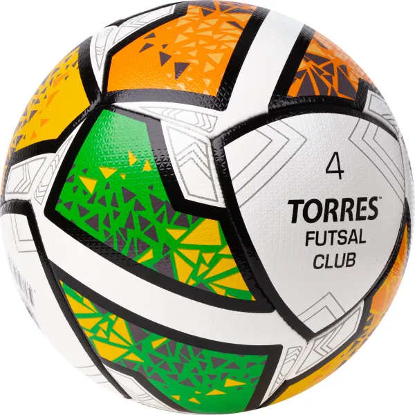 Мяч футзал. TORRES Futsal Club, FS323764, р.4, 10 пан. ПУ, 4 под. сл, гибрид. сш. бело-зел-оранж за 2&nbsp;264.40 ₽ в Улан-Удэ