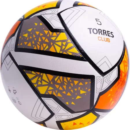 Мяч футб. TORRES Club, F323965, р.5, 10 пан., ПУ, гибрид. сшив, бел-оранж-желт за 2&nbsp;225.30 ₽ купить в Улан-Удэ